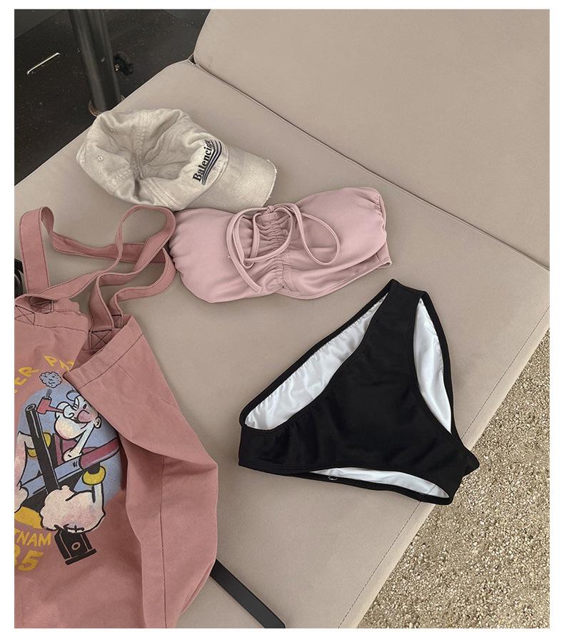 Korean Style Sexy Push-up Bandeau Halter Color Block Bikini