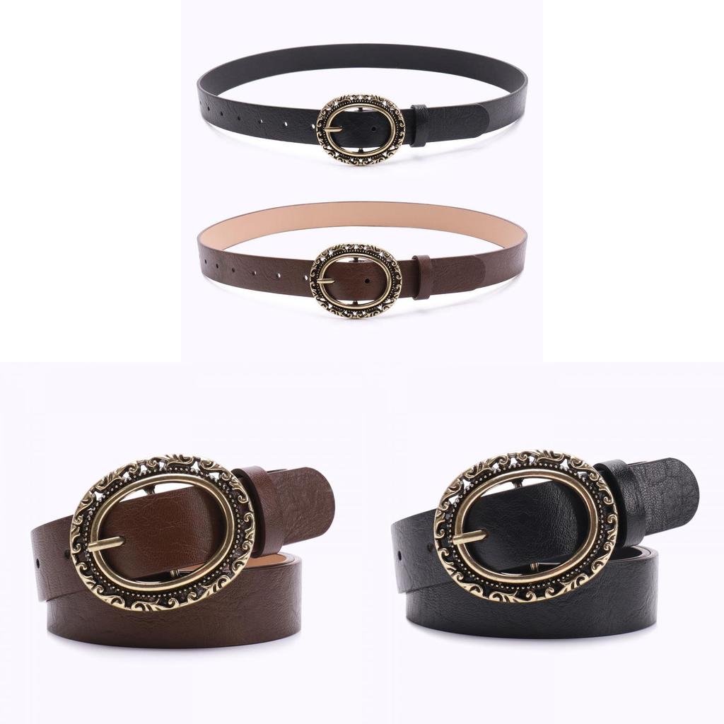 Vintage Retro Dress Belt With Oval Buckle For Casual And Formal Wear
