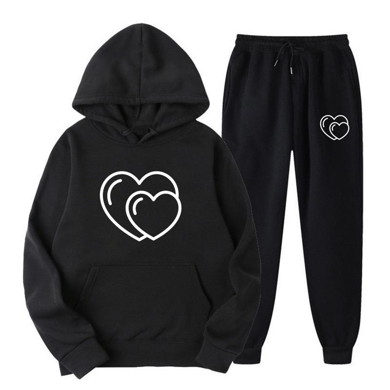 Men's Women's Plus Velvet Hoodie Set Sports Leisure Fashionable Printed