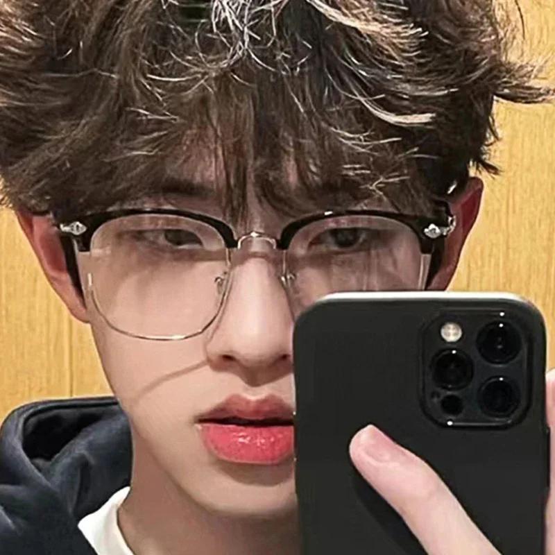 Retro Square Anti Blue Light Glasses Half Frame Photochromic Computer Goggles for Men Women Fashion Classic Eyewear