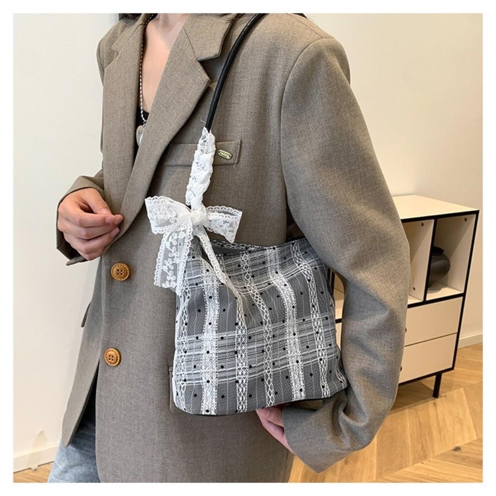 Fashionable Versatile Women Handbag Korean Style Elegant Underarm Bag Decorative Silk Scarf Polka Dot Pattern Bucket Bag