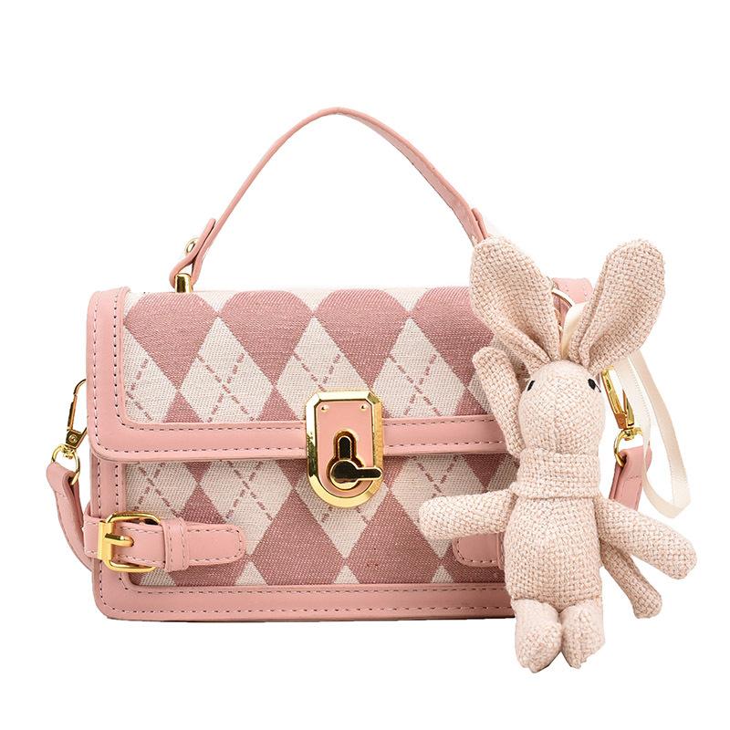 Korean version contrasting color rhombus portable small bag women's simple versatile small square bag 2025 fashionable new casual shoulder bag