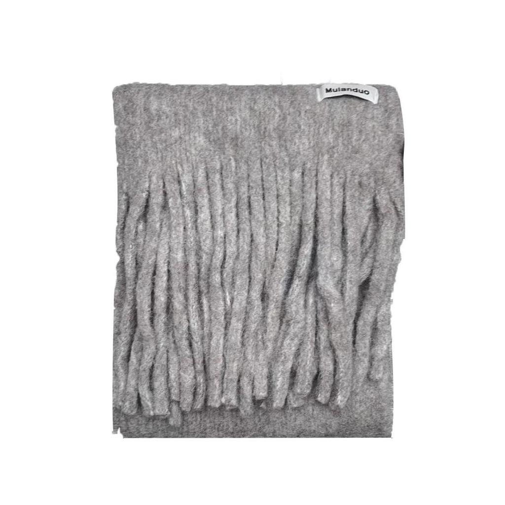 Korean Style Wool-Blend Tassel Scarf - Soft, Warm, and Solid Color for Women and Students