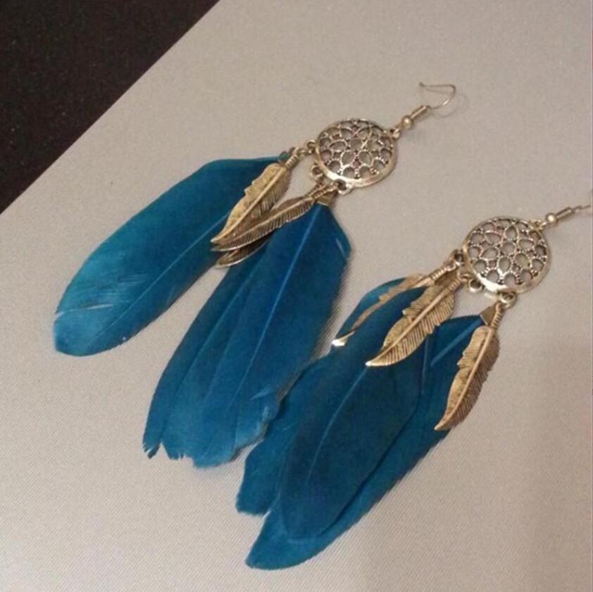Visionb Bohemia Feather Long Design Dream Catcher Earrings for Women Jewelry