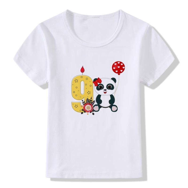 Hotselling Birthday Panda Digital Print Childrens Tshirts Roundneck Shortsleeved Tshirts for Boys and Girls Summer Modal