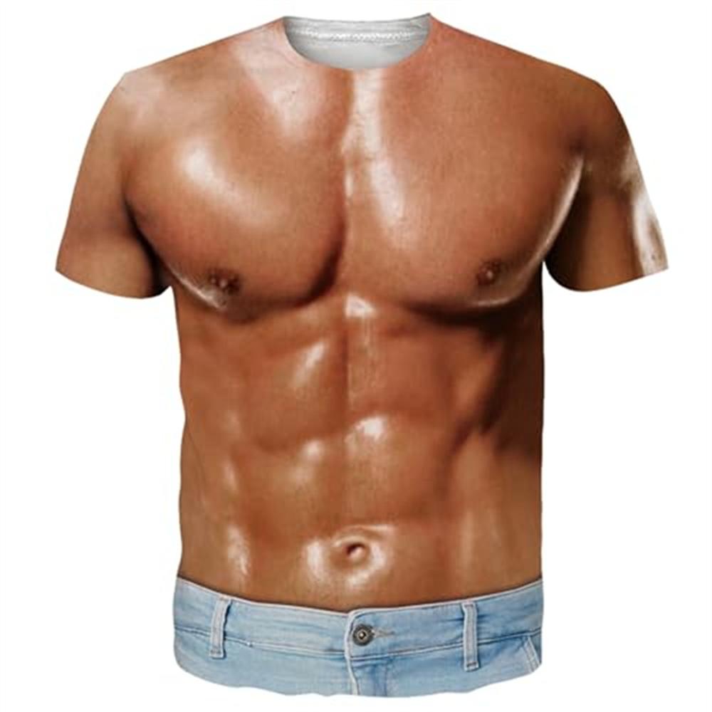 Funny 3D Fakeabdominals T Shirts for Men Hairy Muscle Chest Graphic Short Sleeve Cosplay Costume Sexy Oversized T-shirt Tops