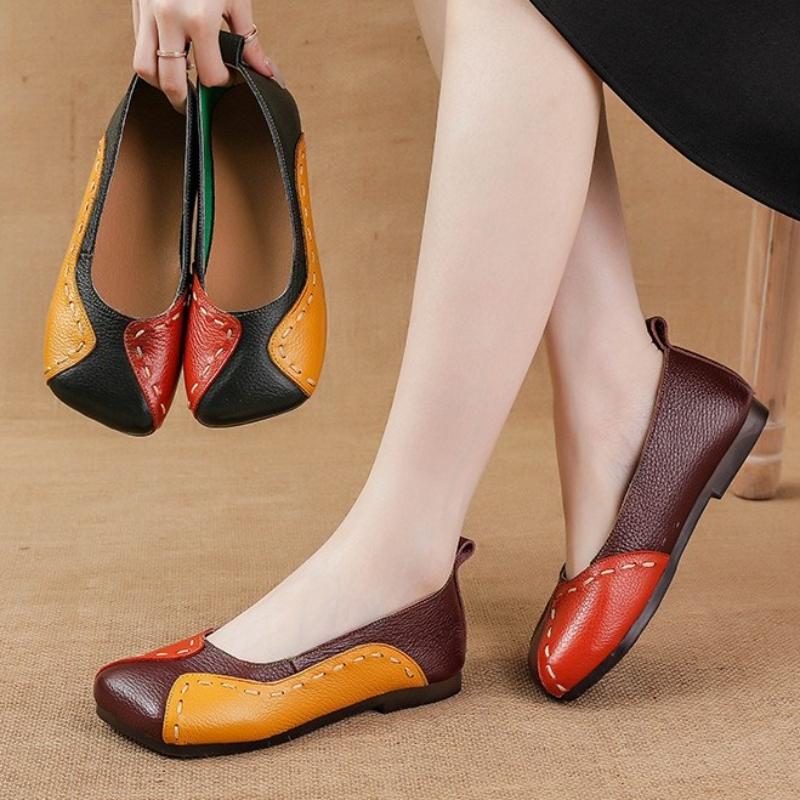 Fashion Fashion Patchwork Stitching Brand Designer Shoes Comfort Soft Leather Soft Bottom Casual Shoes Elegant Square Toe Shallow Flats