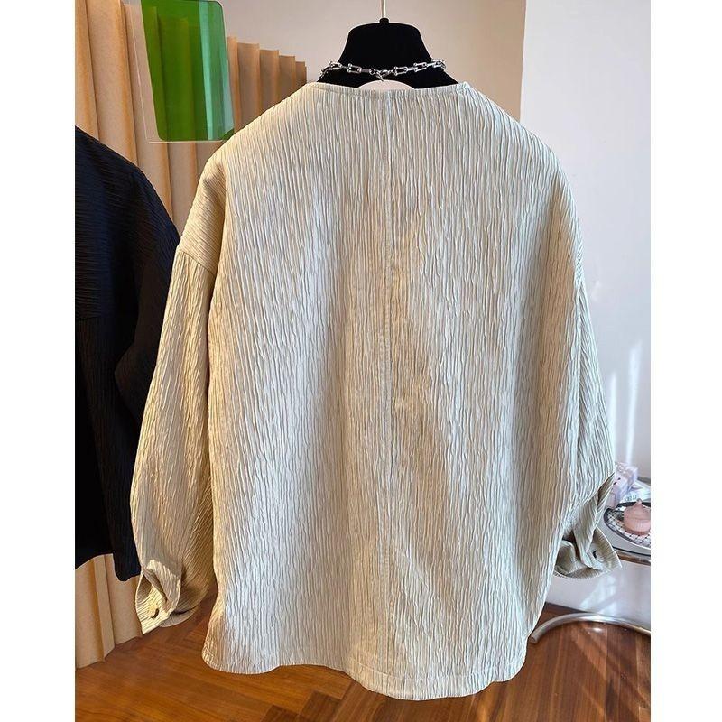 Irregular Texture Pure Color Long Sleeve Coat Women Comfortable Spring Autumn Loose Casual Top
