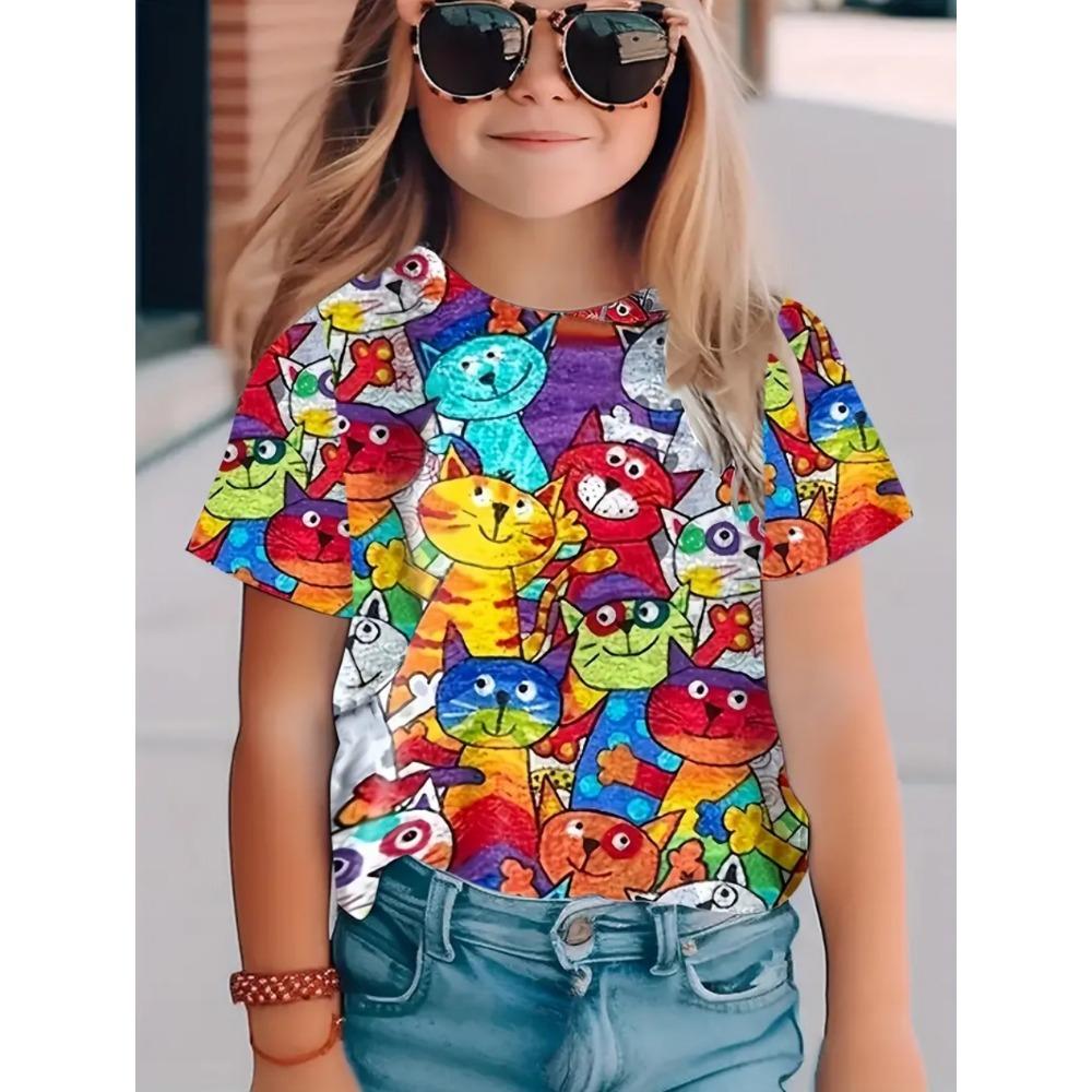 T-Shirts für Kinder Mode Schlichtes Styl Rundhals Kurzarm T-Shirt Lässig Vintage Outdoor Schnelltrocknendes T-Shirt für Mädchen