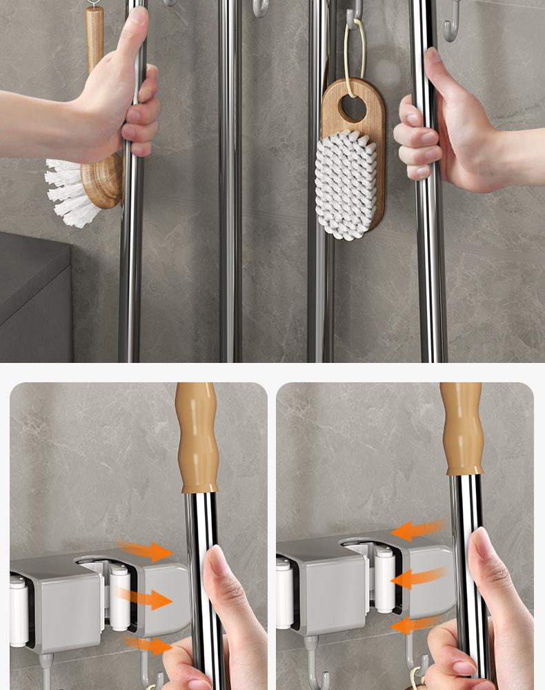 Dweil- en Bezemhouder: Klem voor Wandmontage zonder Boren - Multifunctioneel Opbergrek voor Badkamer & Keuken