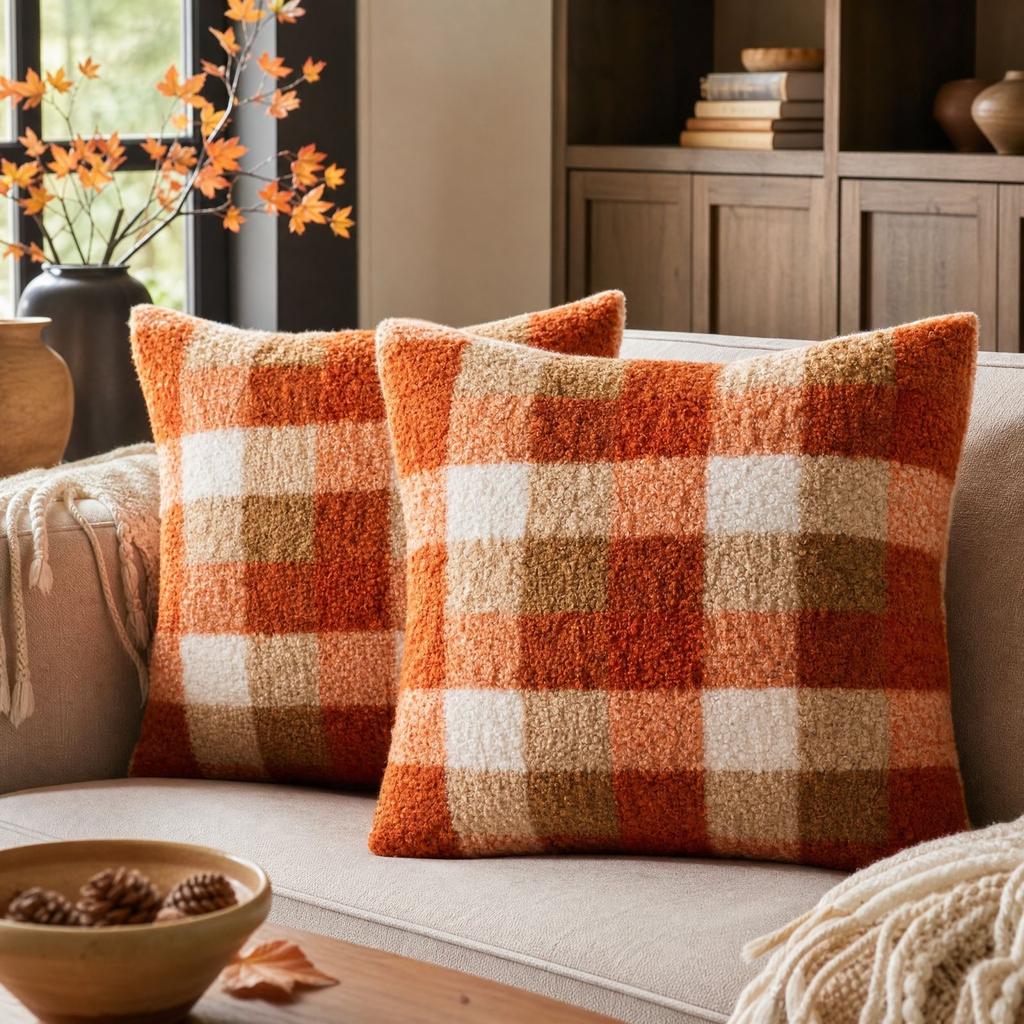 4545 Plaid Boucle Throw Cover for Couch Sofa Living Room Holiday Decor