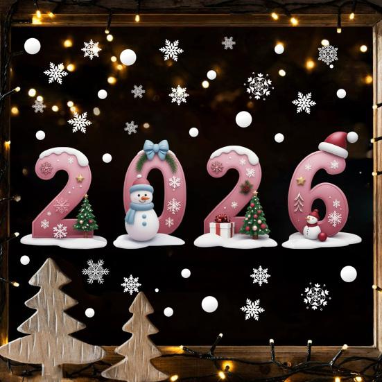 2026 Christmas Window Clings Snowflake Ice DIY Double-Sided Stickers Cute Snowmen Trees Electrostatic Adhesion Home Office Decor