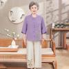 Women's Summer Cotton-Linen Set: 3/4 Sleeve Top & Two-Piece Outfit for Middle-Aged & Elderly