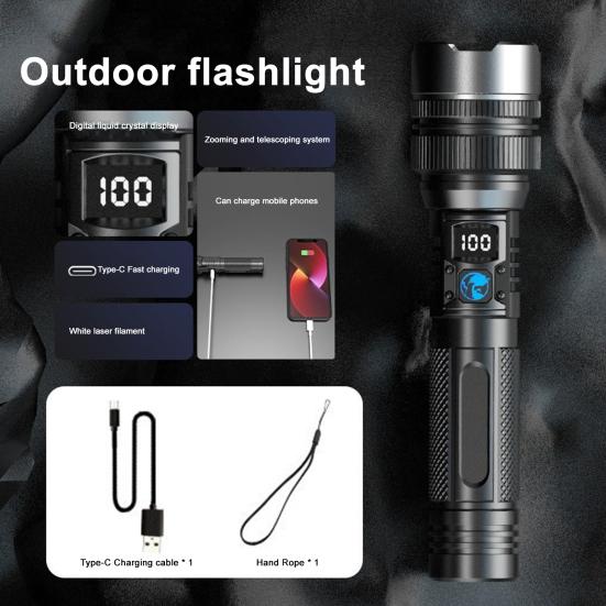 LED Flashlight Digital Display Ultra-Wide Beam Super Bright IPX7 Waterproof Rechargeable Tactical Flashlight LED Torch