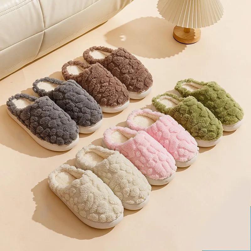 Cotton slippers autumn and winter household plush couple warm non-slip home shoes supermarket