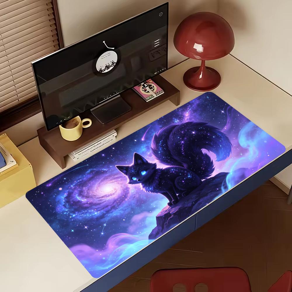 Cosmic Galaxy Dragon Extended Gaming Mouse Pad Non Slip Desk Surface Mystic Purple Starry Sky Fantasy Creature Art Print Decor