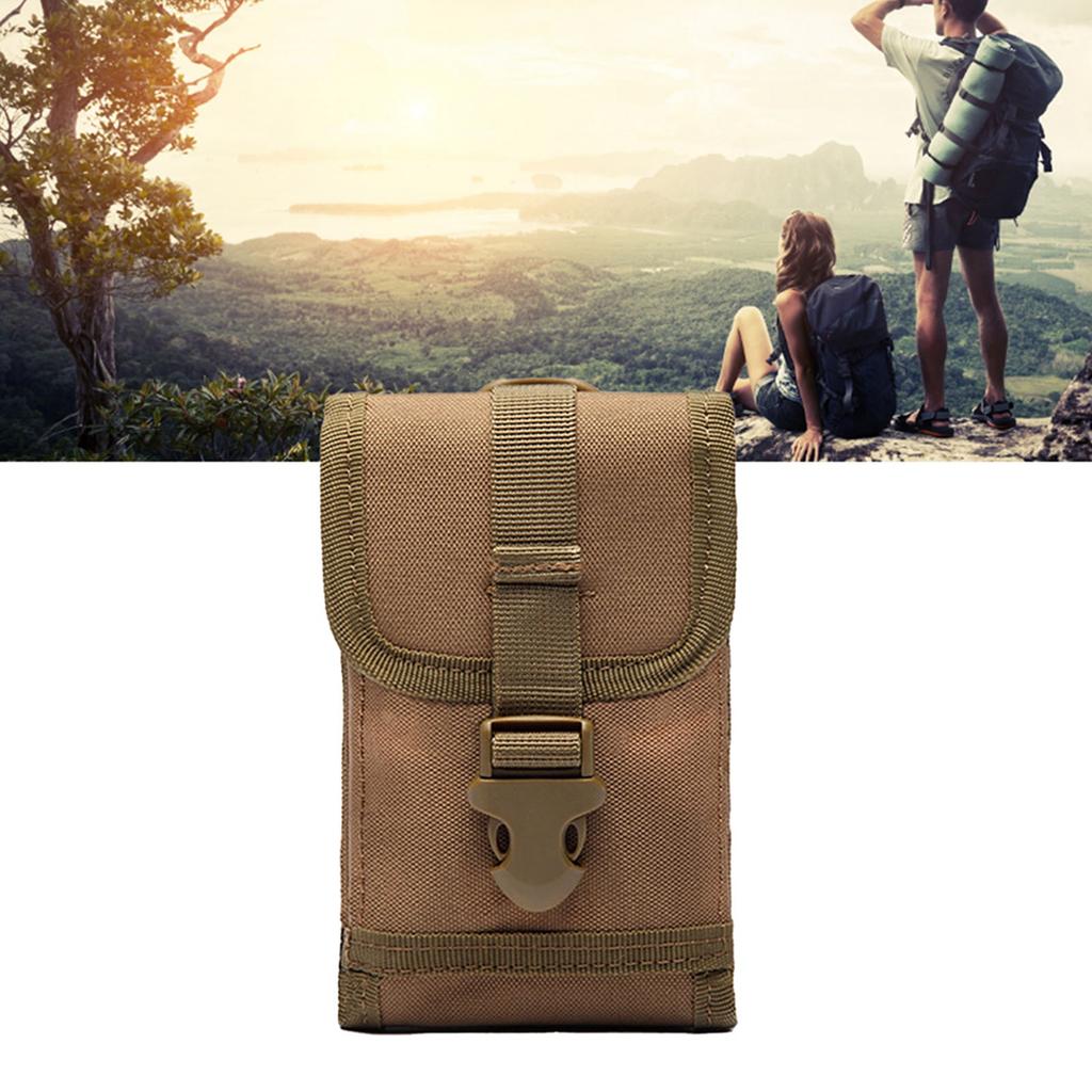 Military Mobile Phone Bag Leisure Nylon Waterproof Multifunction Phone Waist Pack for Outdoor Sports Khaki