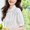 Summer Women Short Sleeve Apricot Embroidered Shirt Chinese Style Pure Cotton Button Top