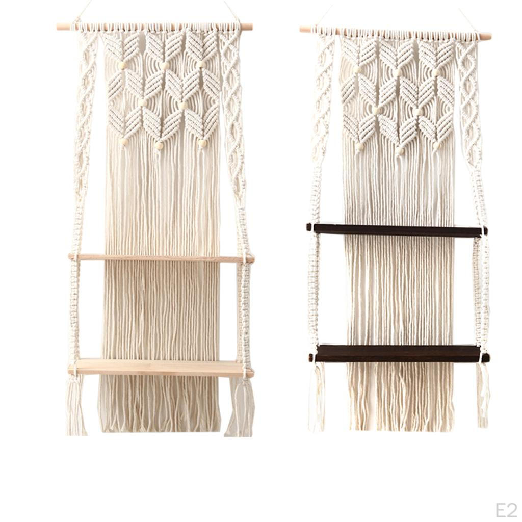 Handmade Macrame Wall Hanging Shelf Boho Indoor Rope Hanger Holder, 44x90cm