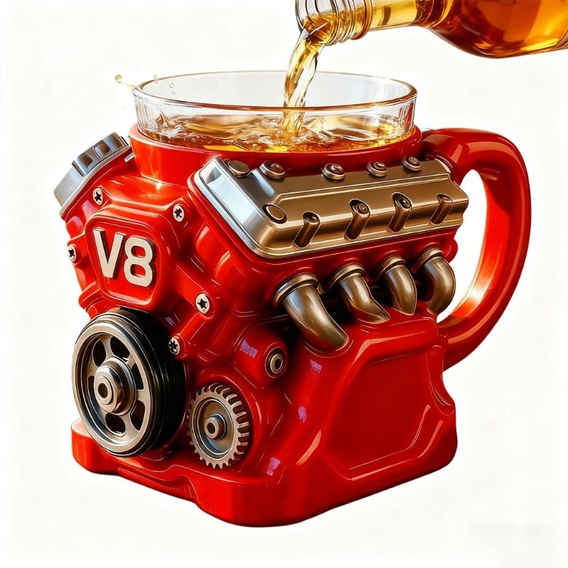 Retro Motor Style Double Walled Thermal Coffee Cup Nonrust Steel Interior Scratch Resistant Construction