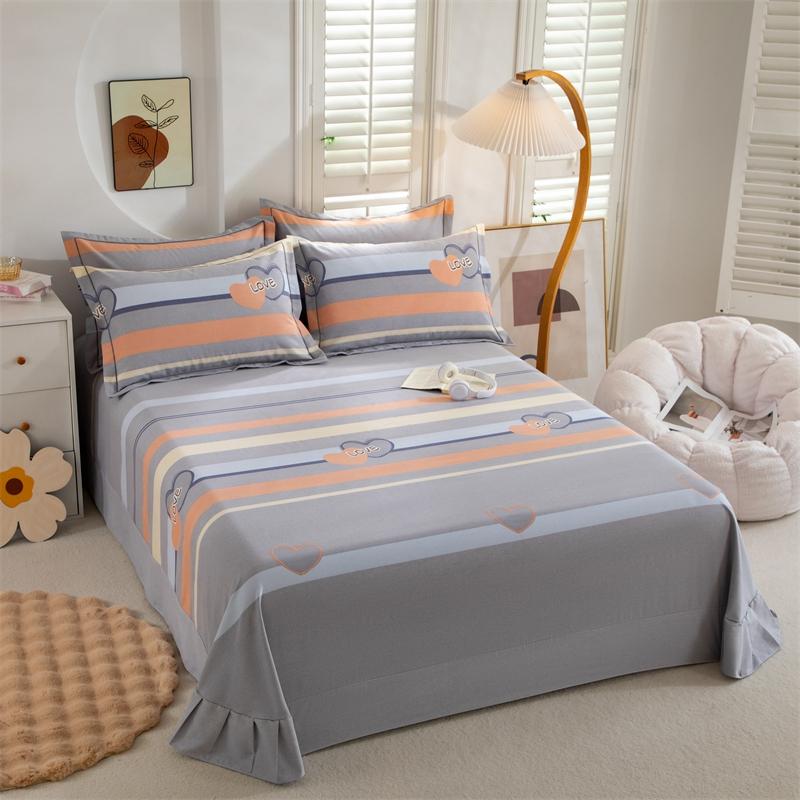 Simple Geometric Pattern Bed Sheet Set 100% Cotton Skin Friendly Flat Sheets with Pillowcase Thickened Queen Size Bedding Set