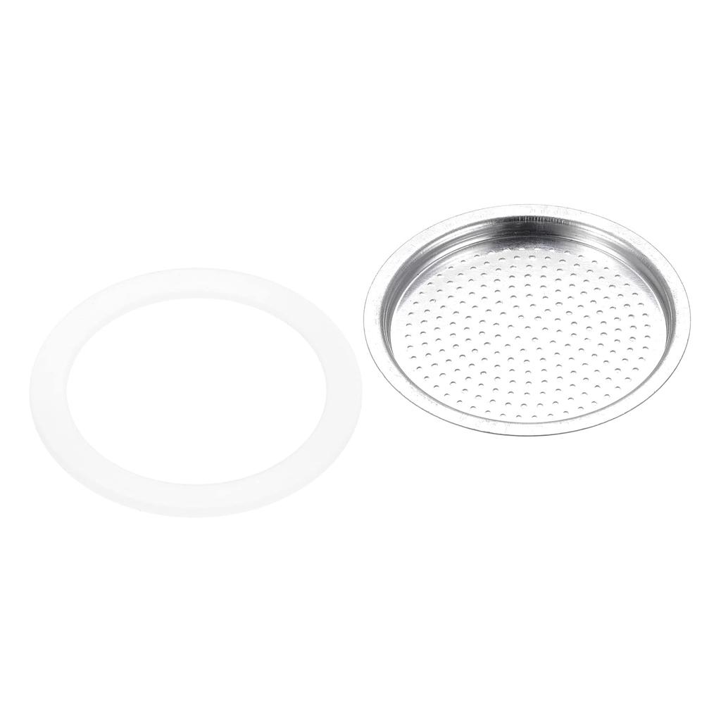 Uxcell Silicone Gasket for 2-Cup Moka Coffee Pot, 42x55mm (1 Piece) and Stainless Steel Filter Screens, 48x42mm (3 Pieces)