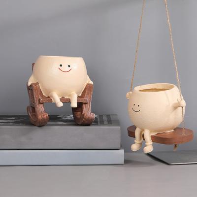 Pflanztopf mit lächelndem Gesicht, Kunstharz, Blumentopf mit vier Gliedmaßen, lustige unregelmäßige Form