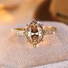 Champagne Zircon Egg Shape Stone Ring Luxury Crystal Oval Engagement Rings For Women Vintage  Gold Color Wedding Jewelry