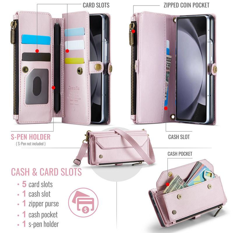 CaseMe Flip Leather Phone Case for Samsung Galaxy Z Fold 7 5G 6 5 4 3 S26 Ultra S25 Edge S24 FE S23 S22 S21 S20 Plus Note 20 Zipper Wallet Card Cover