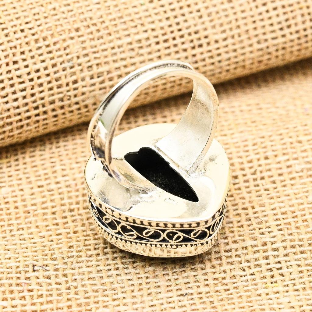 Black Spinel Gemstone Handmade 925 Sterling Silver Heart Shape Jewelry Vintage Ring For Wedding Gift
