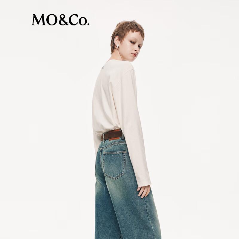 MO&Co. Loose Fit Letter Print Round Neck Cotton T-Shirt