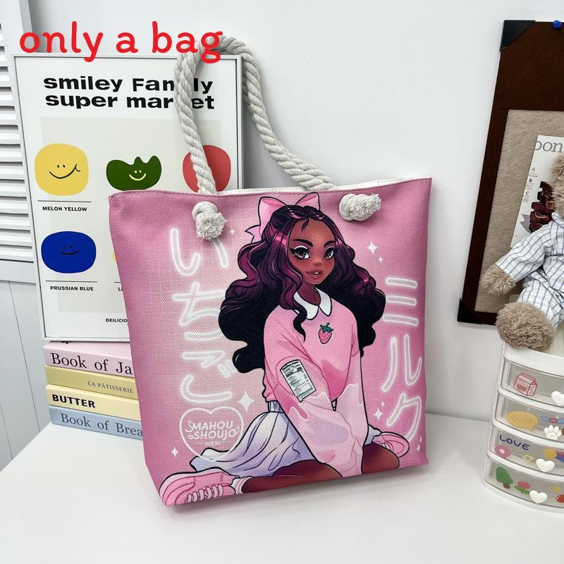 Cotton Canvas Tote Bag Female Large Capacity With Drawstring Closure For Travel And Shopping