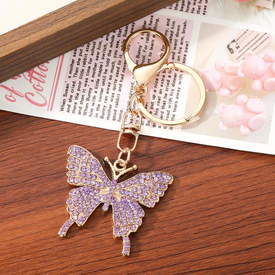 Sparkling Rhinestone Butterfly Keychain Women Girls Car Key Ring Holder Backpack Pendant Purse Bag Charm Decoration Accessories