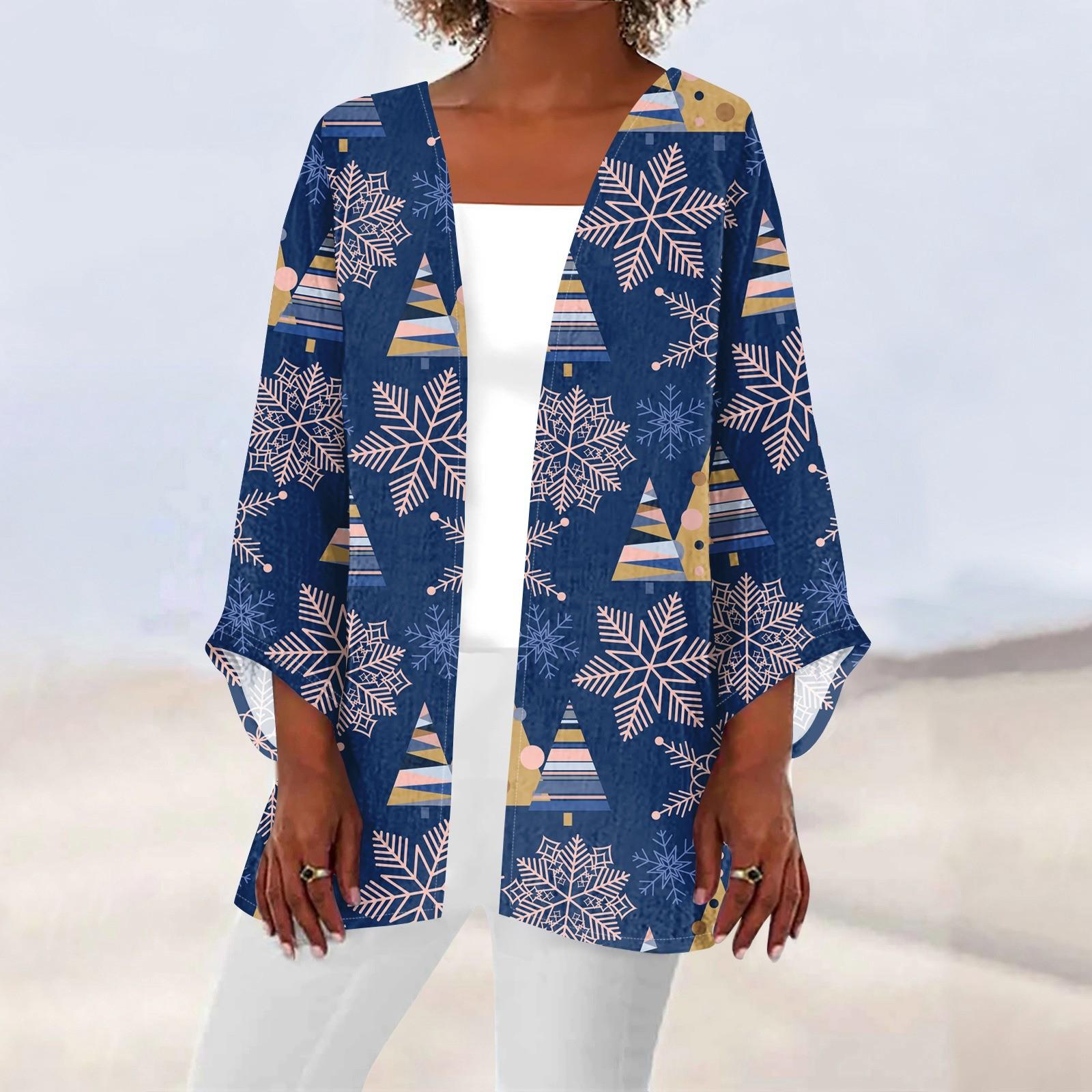 

Женская повседневная модная куртка Caot с рождественским принтом, легкая, средней длины, кардиган L