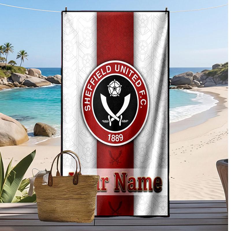 Sheffield United FC Personalized Printed Beach Towel Soccer Logo Support Custom Name Text Absorbent Towel For Sport Travel Special Gift