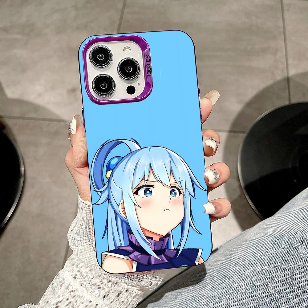 Konosuba Aqua Purple Translucent Mobile Phone Case for iPhone 17 16 15 14 13 12 11 X XR XS Air Pro Max Plus Colorful Cover