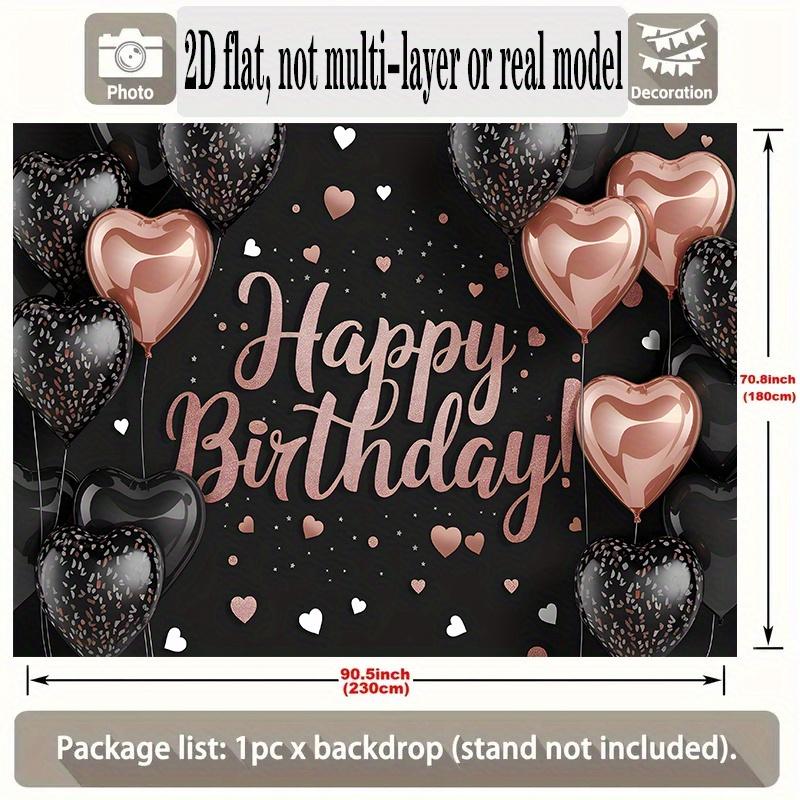 Birthday Party Backdrop Black Pink Polyester Banner Photo Booth Decoration