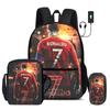 Ronaldo 3 Pcs Set School Bags Backpack with USB Interface CR Football Star Shoulder Bag Football Sports Pencil Bag Kids Rucksack