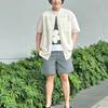 Uniqlo Solid Color Stand Collar Short Sleeve Shirt Men Shirts Off-White 457438-30