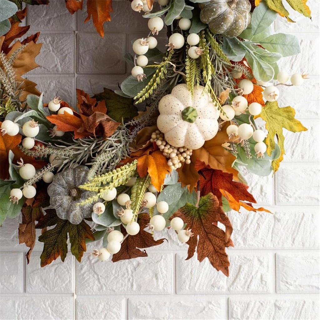 Halloween Wreath Decor Artificial Flower Wreath Door Pumpkin Vine Maple Wreath Maple Leaves Pumpkin Fall Wreath Fall Wreath