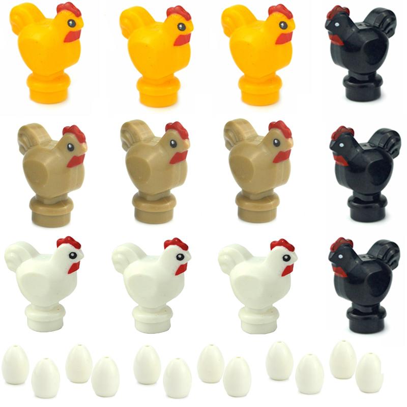 MOC Farm Animals Chicken Pigs Dogs Chicks Animal Building Blocks City DIY Plant Eggs Accessories Minifigs Parts Model Toys