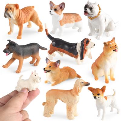 Oenux Dog Animals Model Bulldog Corgi Shiba Inu Husky Pug Schnauzer Chihuahua Puppy Figurines PVC Cute Collection Toy Kid Gift