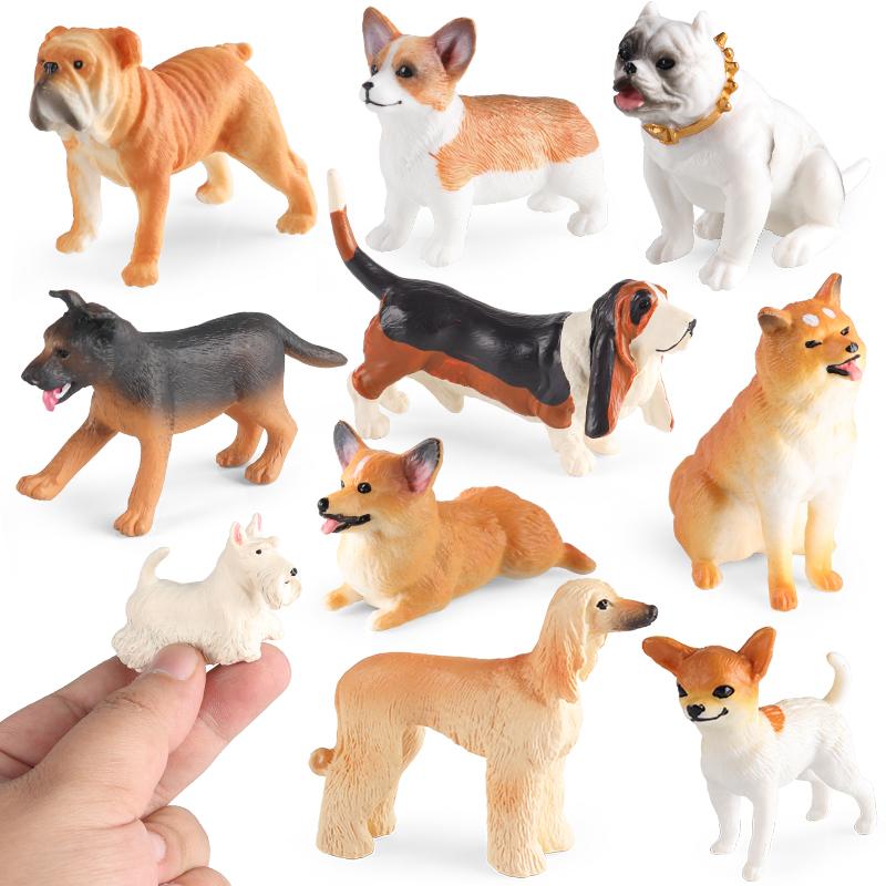 Oenux Dog Animals Model Bulldog Corgi Shiba Inu Husky Pug Schnauzer Chihuahua Puppy Figurines PVC Cute Collection Toy Kid Gift