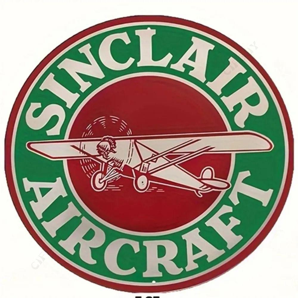 Винтажный Круглый Металлический Жестяной Знак с Изображением Авиации Настенный Декор 20x20см