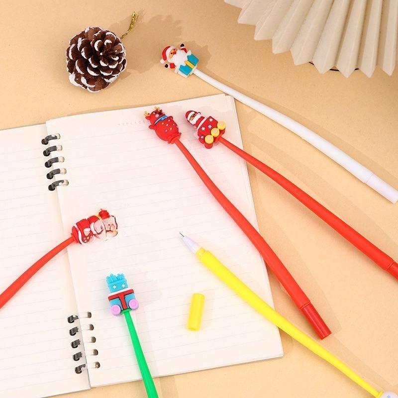 48Pcs Christmas Santa Snowman Tree Shape Rocking Pen,Black 0.5mm Gel Ink Christmas Holiday Cute Pen for Office Party Gift,Portable Plastic pen