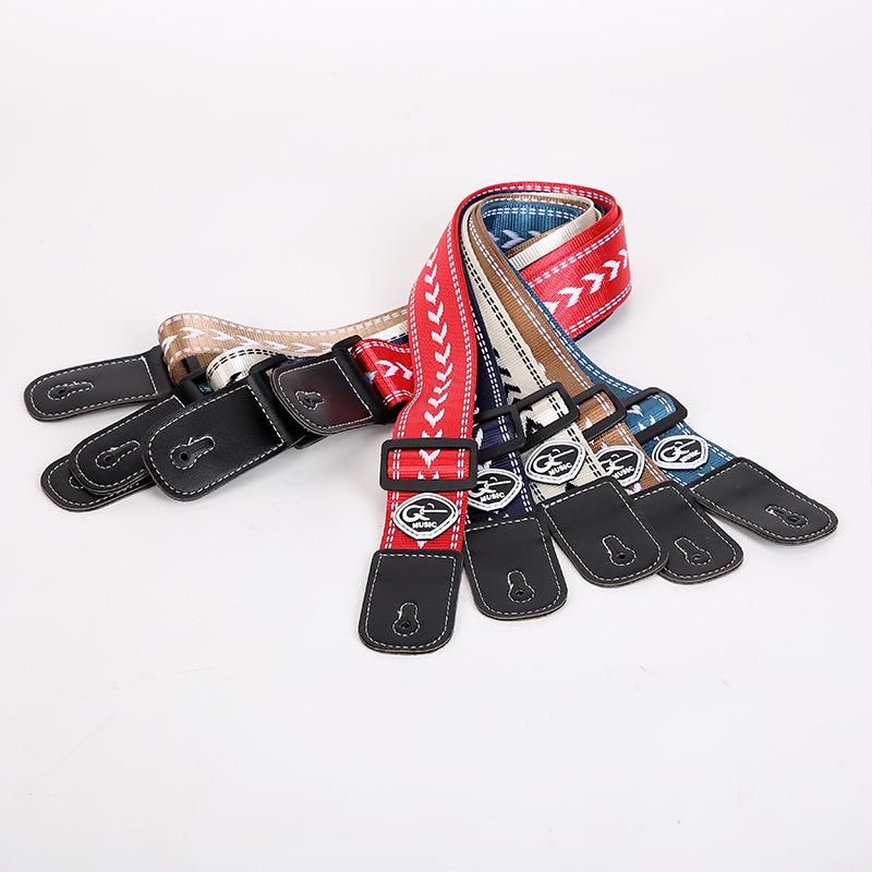 Ukulele and Guitar Strap - Striped Polyester Cotton with Thickened PU Leather