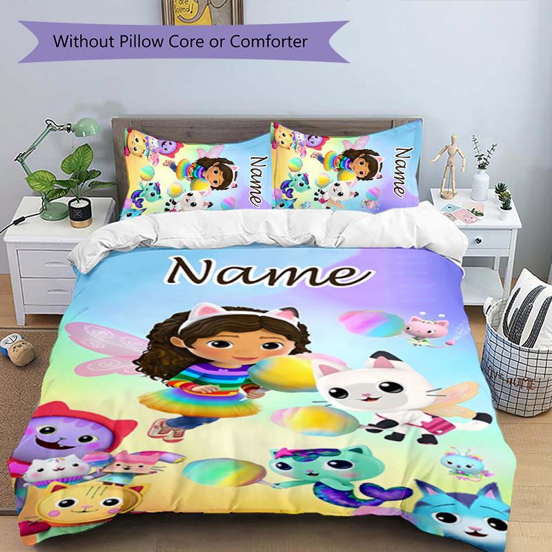 3pcs Gaby's Bubble House1 Cover Set - Personalized Name, HD Printed Bedding with 1 Cover and 2 Pillowcases - Perfect for Home Decor, Easy Care