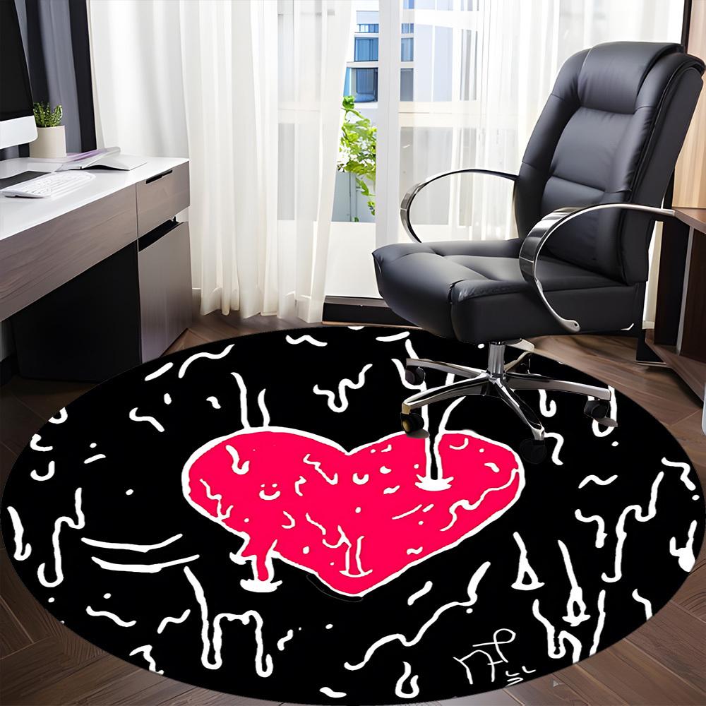 1pc Heart Print Carpet, Round Non Slip Durable Large Size Office Carpet, Suitable for Office
