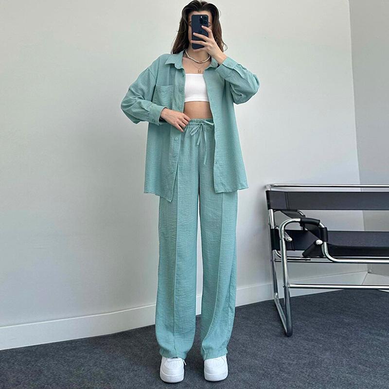 Women's Loose Long Sleeved Shirt, Spring and Autumn Pants, Women's Two-piece Set