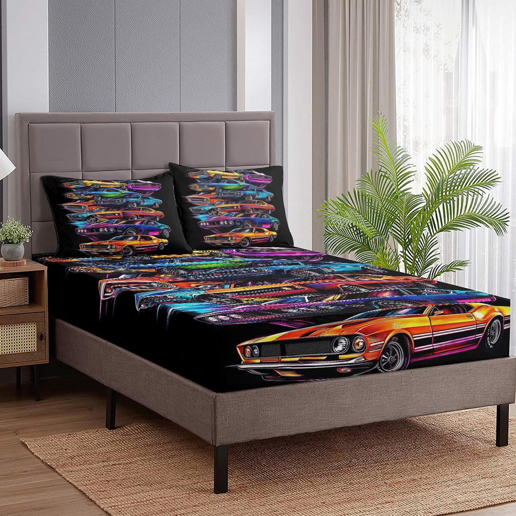 Stacked Car 3-Piece Bedding Set With Two Pillowcases, Suitable For Living Room And Bedroom (Colorful, Design, Unique Gift)